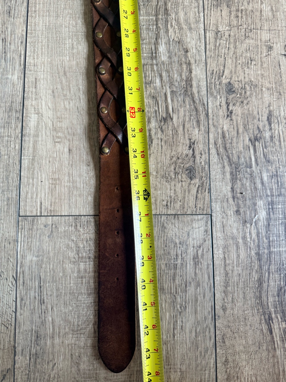 Vintage Brown Leather Belt with Gold Hardware and Studs - Picture 4 of 6